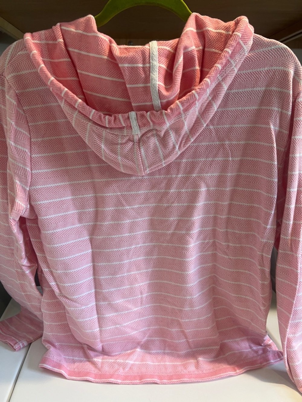 Southern Tide Hooded Pink Striped V-Neck Hoodie Sweatshirt - Picture 5 of 5